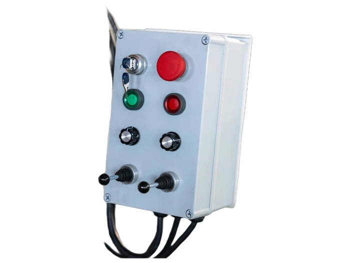 Pendant control box - start, stop and feed controls to hand